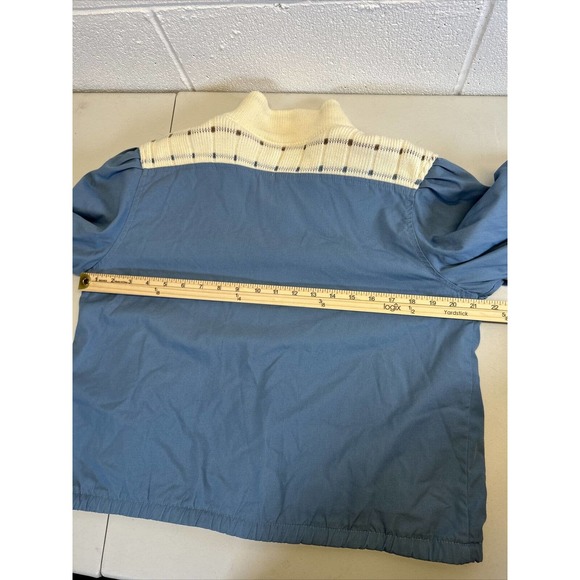 Vtg Coat 80s 90s Reversible Sweater Jacket Blue White Knit Sz sm Crest Hollow - Picture 12 of 16